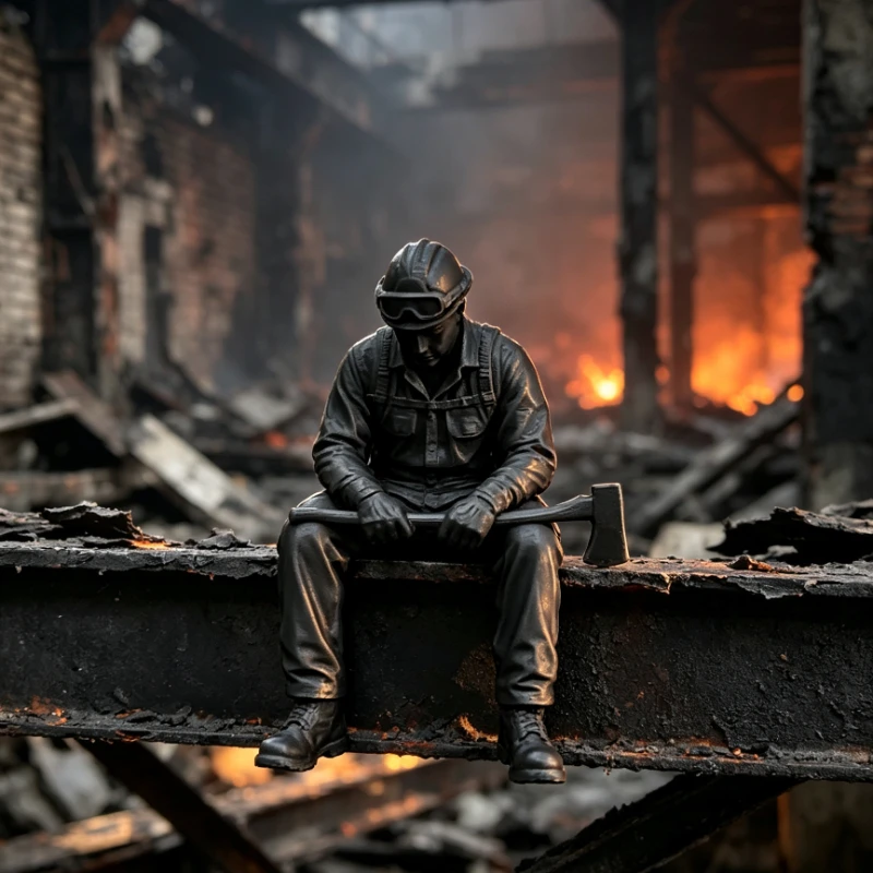 Meditation Sitting Firefighter Figurine 3D‑Printed Shelf Sitter Fireman Statue with Axe Edge‑Sitting Ornament Desktop Home Decor