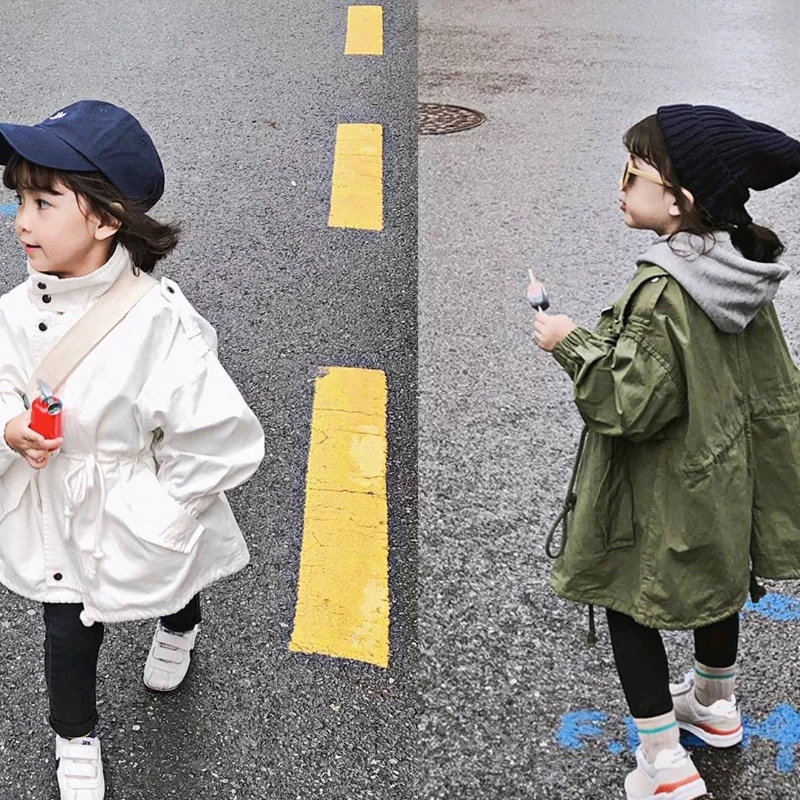 Coat Girl Solid Color Cotton Windbreaker 2024 Autumn Winter New Item Tied Rope Korean Version Versatile Stylish