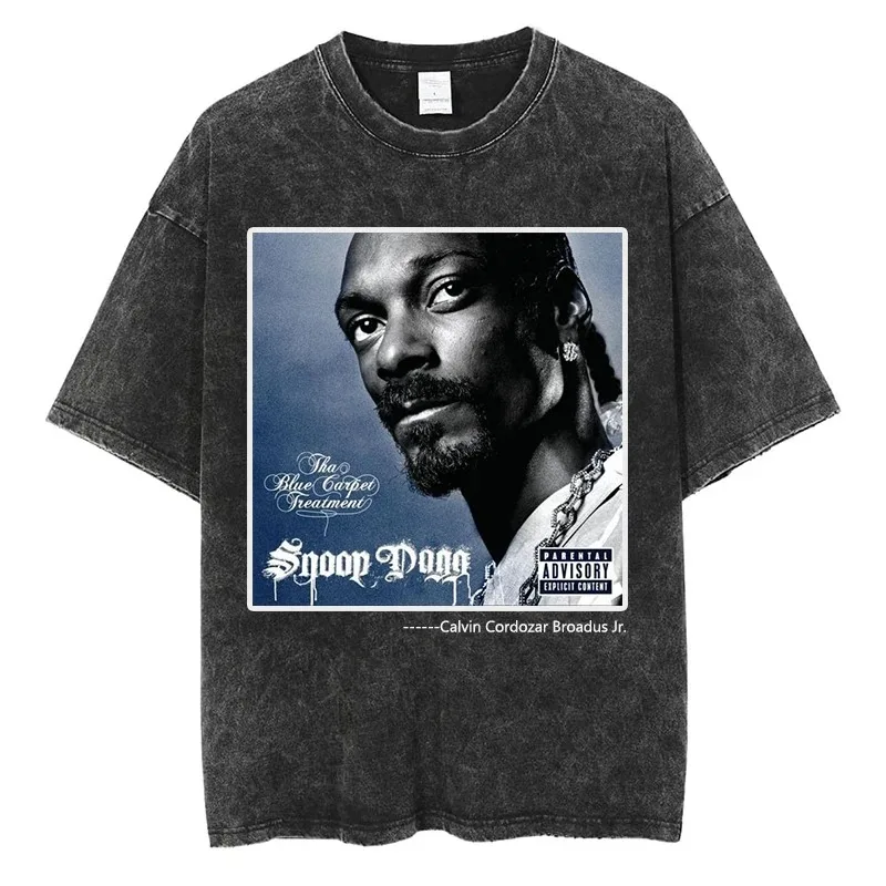 Hip Hop T-shirts Snoop Doggy Dogg Gin and Juice Print Tshirt High Quality Cotton Oversized Tees Black Fashion Men Clothes Top