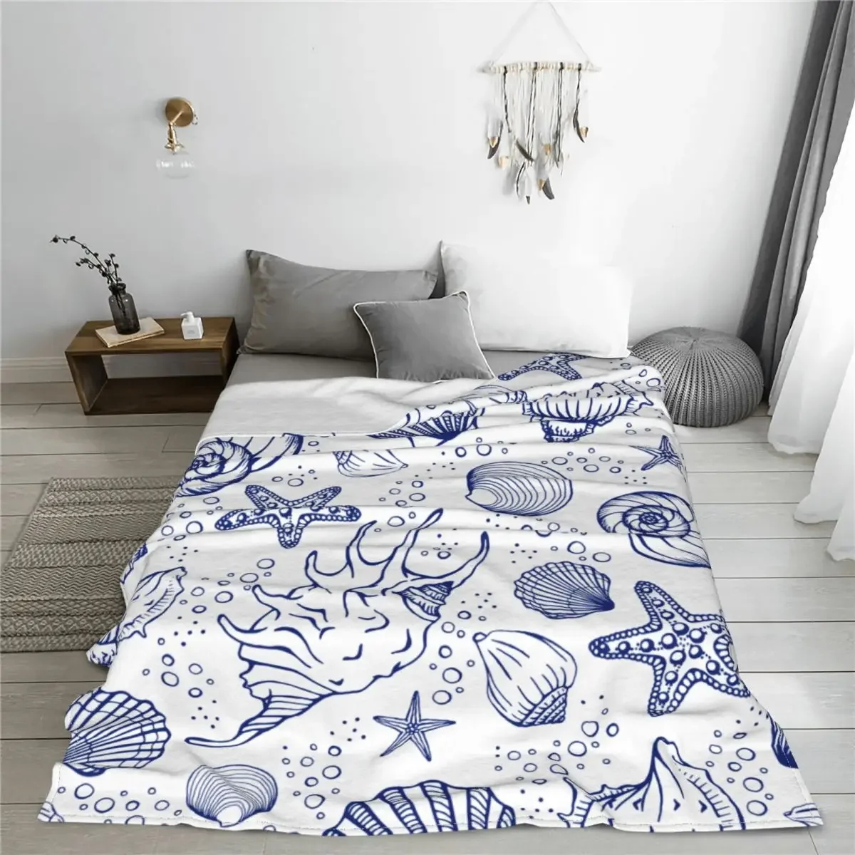 Seashells Starfishes Marine Blankets Coral Fleece Plush Warm Throw Blankets for Bed Bedroom Quilt