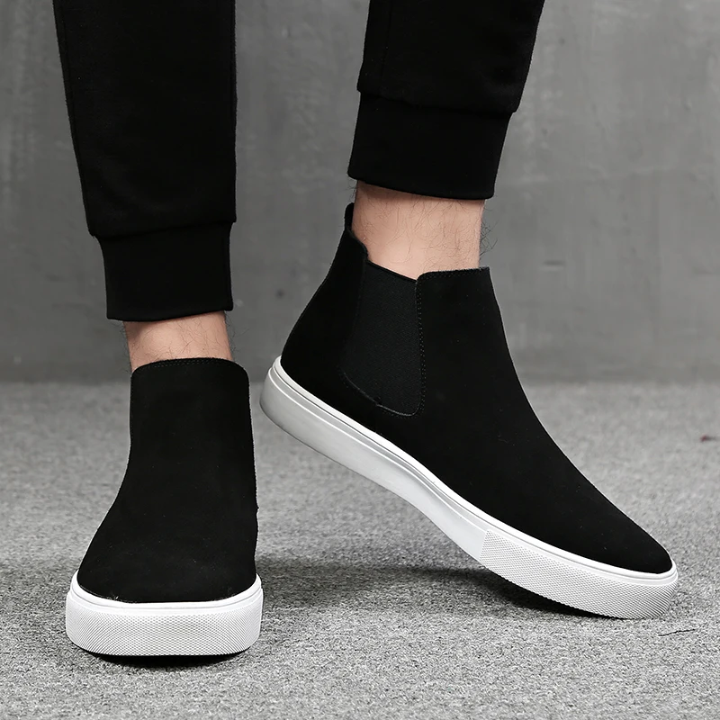 Korean style mens casual chelsea boots black tide flats shoes cow suede leather platform boot cowboy ankle botas hombre botines