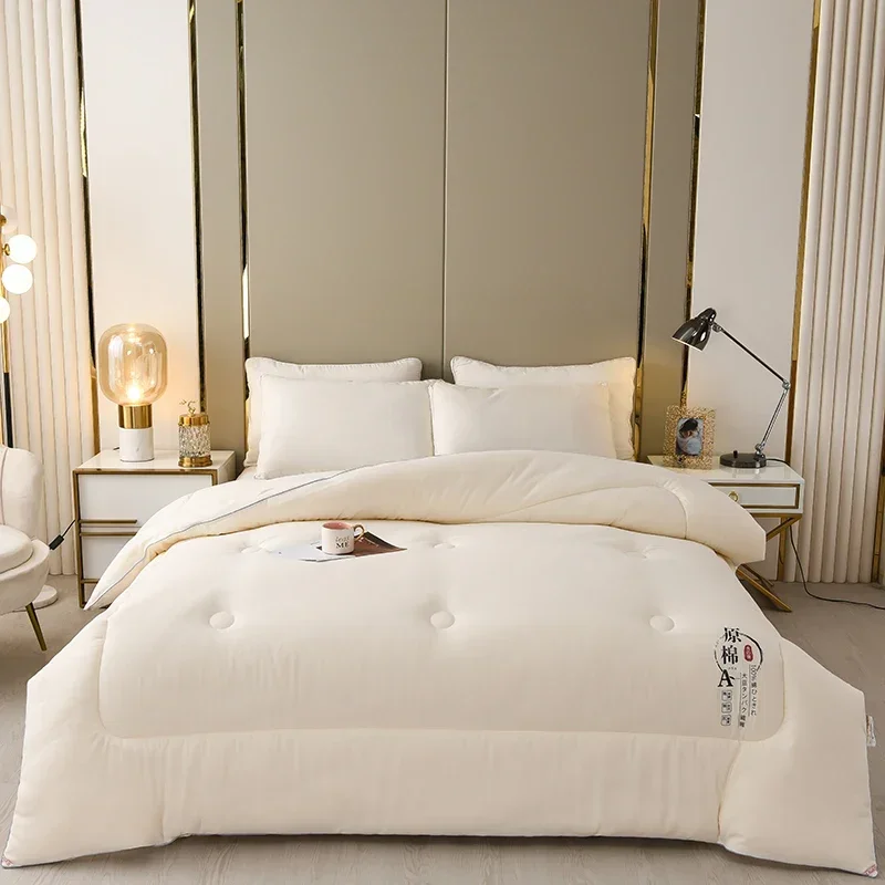 Edredón de algodón con inserto, edredones blancos acolchados tamaño Queen, edredón de cama tamaño Queen alternativo para todas las estaciones