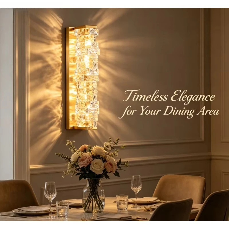 Luxury Gold Crystal Wall Sconce, Modern Stacked Crystal Wall Lamp, High-End LED Wall Light for Living Room,Bedroom,Hotel