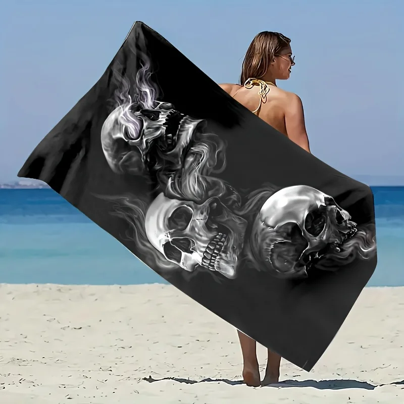 Spooky Skull Beach Towel Patterned Sunscreen And Windproof Suitable For Swimming Pool Camping Travel Blanket