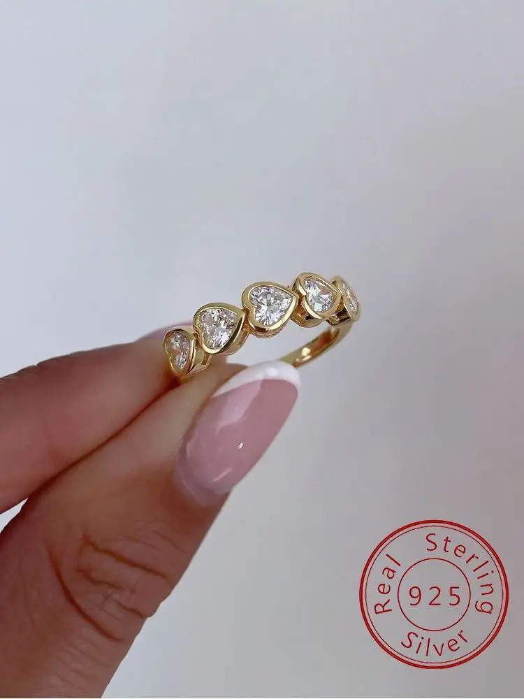 Image of Ring aus 925er-Sterlingsilber, romantisches Liebes-Herz-Arrangement, Zirkon-Ring für Frauen, Verlobung, Hochzeit, luxuriös, hochwertiger edler Schmuck