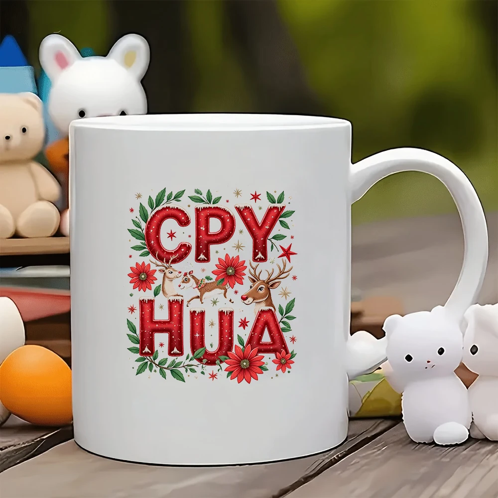 

11oz Cup + Christmas Reindeer Themed Cup CPY HUA Crystal Decor Christmas Gift Kids Cup Family Office Coffee Cup