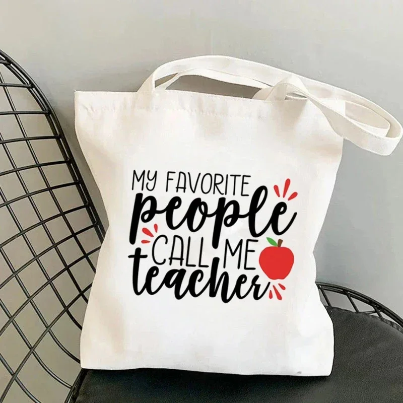 Peace Love Teach Pattern Tote Bag for Ladies Foldable Canvas Shopping Bags Boutique Portable Handbag Teacher Gift Organizer