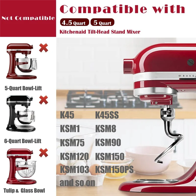 

Спиральный крючок для теста для миксера Kitchenaid на 4,5–5 литров с наклонной головкой, сменный крючок для теста для насадки Kitchenaid HOT