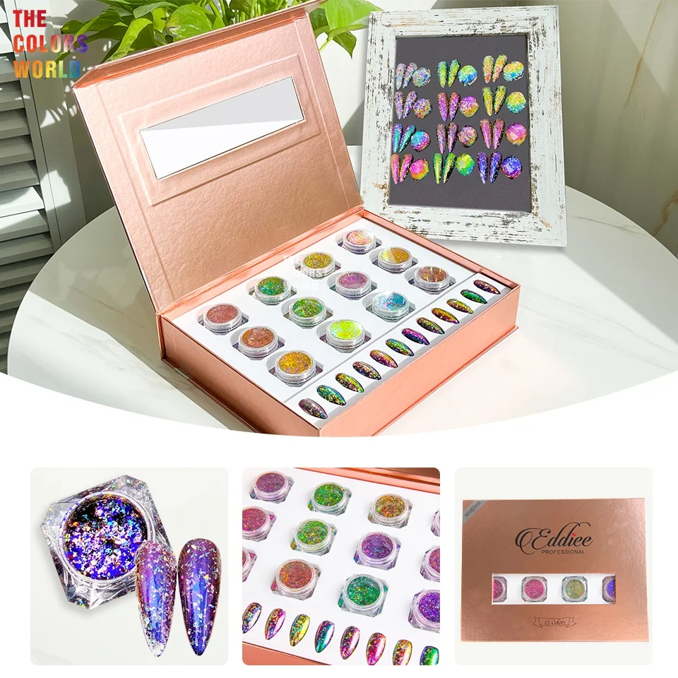 TCT-975 Set di fogli di scaglie di camaleonte olografiche vintage britanniche Set di fogli per nail art che cambiano colore retrò Fiocchi per unghie cromati duochromatici