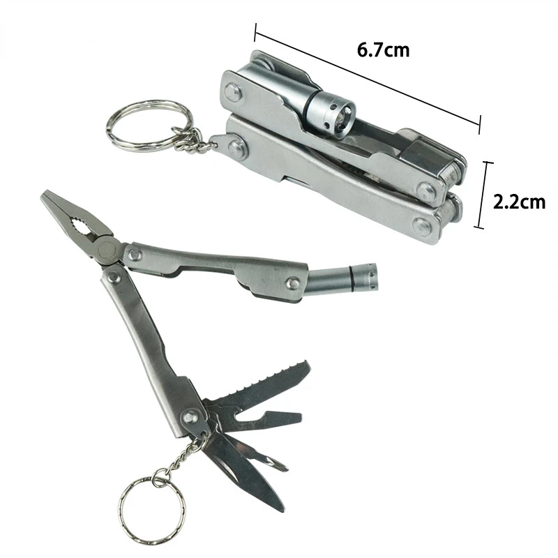 Portable Multi Functional Pliers with LED Light Mini Folding Screwdriver Knife Saw Outdoor Tools  Keychain Pocket Accessories