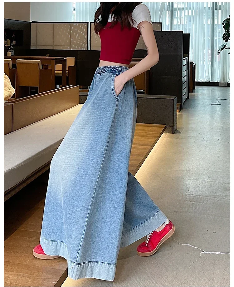 

Женские винтажные синие широкие джинсы с эластичной резинкой на талии, уличная одежда 90-х годов, свободные джинсовые брюки в стиле панк, американский ретро