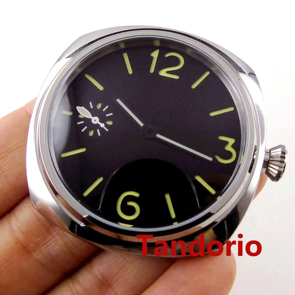 45mm Stainless Steel Men\'s Watch Case Glass Back Fit ETA 6497 6498 Hand Winding Movement Sandwich Dial Hands Luxury