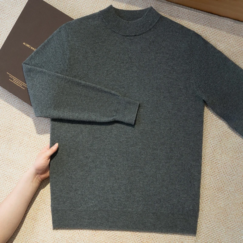 

Роскошный мужской утепленный свитер из 100% чистого кашемира, пуловер с полувысоким воротником, однотонный вязаный кашемировый топ, осенне-зимняя одежда