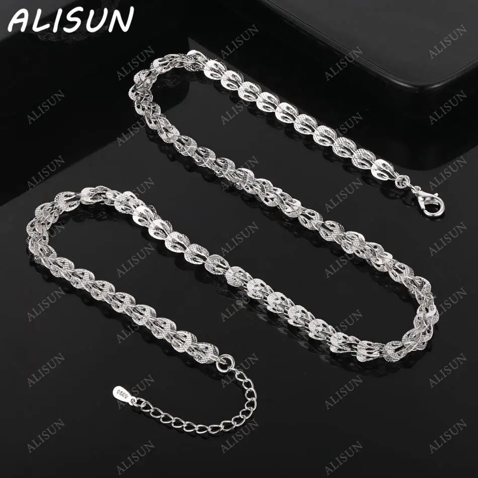 

ALISUN 45cm 925 Sterling Silver Chain Necklace Luck Beads Charms Jewelry Fashion Cute Chain For Women Men Lady Wedding Party