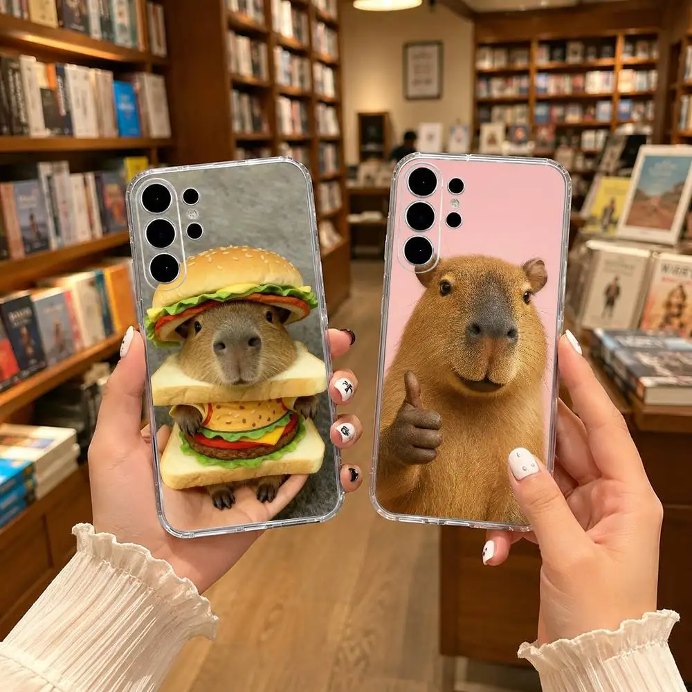 Cute Capybara Clear Hard Phone Case For Samsung S25,24,23,22,21,10,9,Ultra,Plus,Lite Transparent Cover