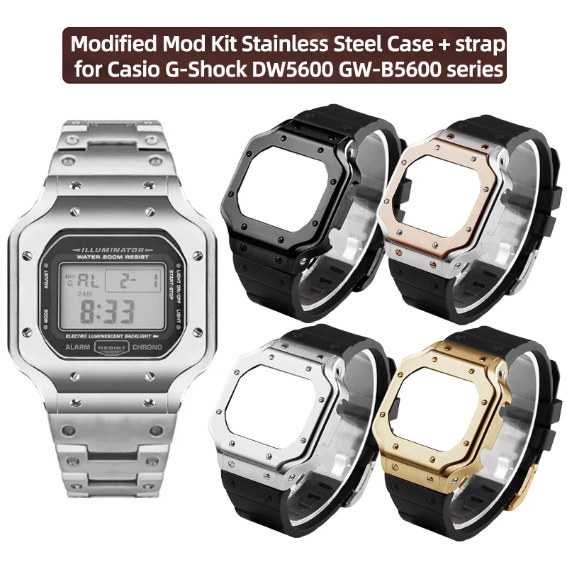 

DW5600 5610 Metal Watch Band Case Strap Mod Kit Replacement For Casio DW5600 GW-B5600 Metal men'sWatch Modification Accessories