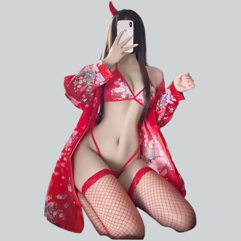 Japonês kawaii lingerie cosplay traje sakura menina quimono vestido yukata roupão feminino floral casamento uniforme de noiva roupões