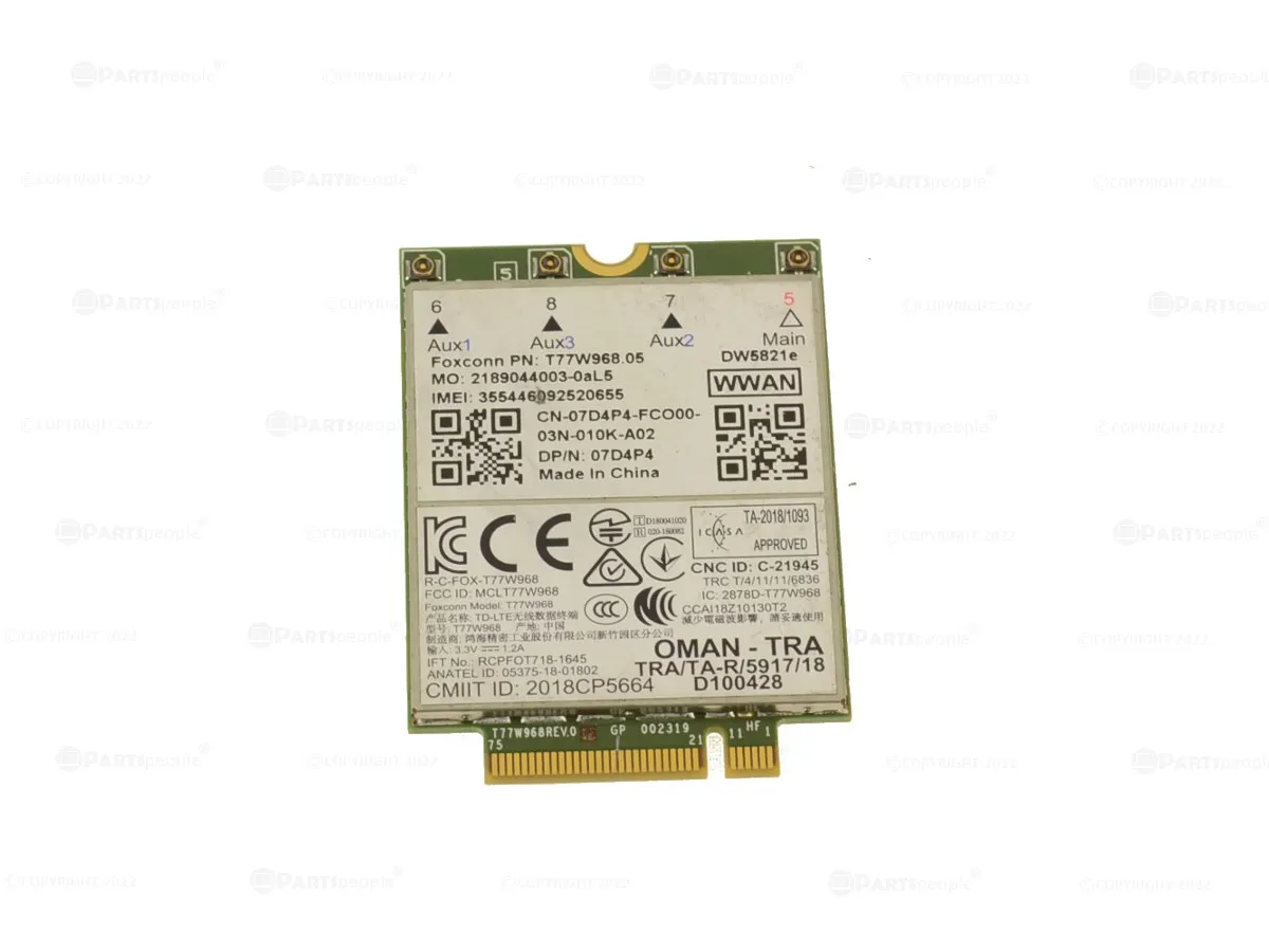 

Dell DW5821e (Foxconn T77W96805) 7D4P4 4G LTE Мобильная беспроводная широкополосная карта — Snapdragon X20 M2 — новая в употреблении