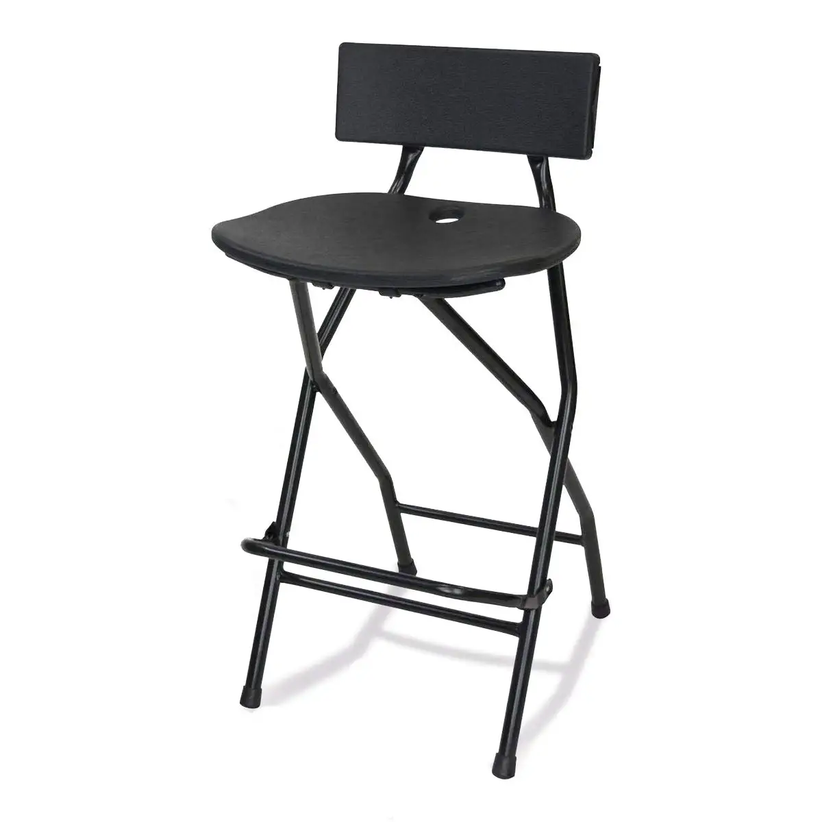 

Folding Bar Stool with Backrest - Black Metal Frame Stool with Back Support - Durable and Sturdy Folding Stool for Outd