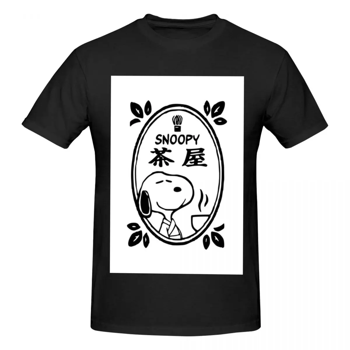 Snoopy Tea House T-Shirt for Men Cotton Plus Size T Shirts Men's Tees Short Round Neck Summer Clothes Tops S-6XL