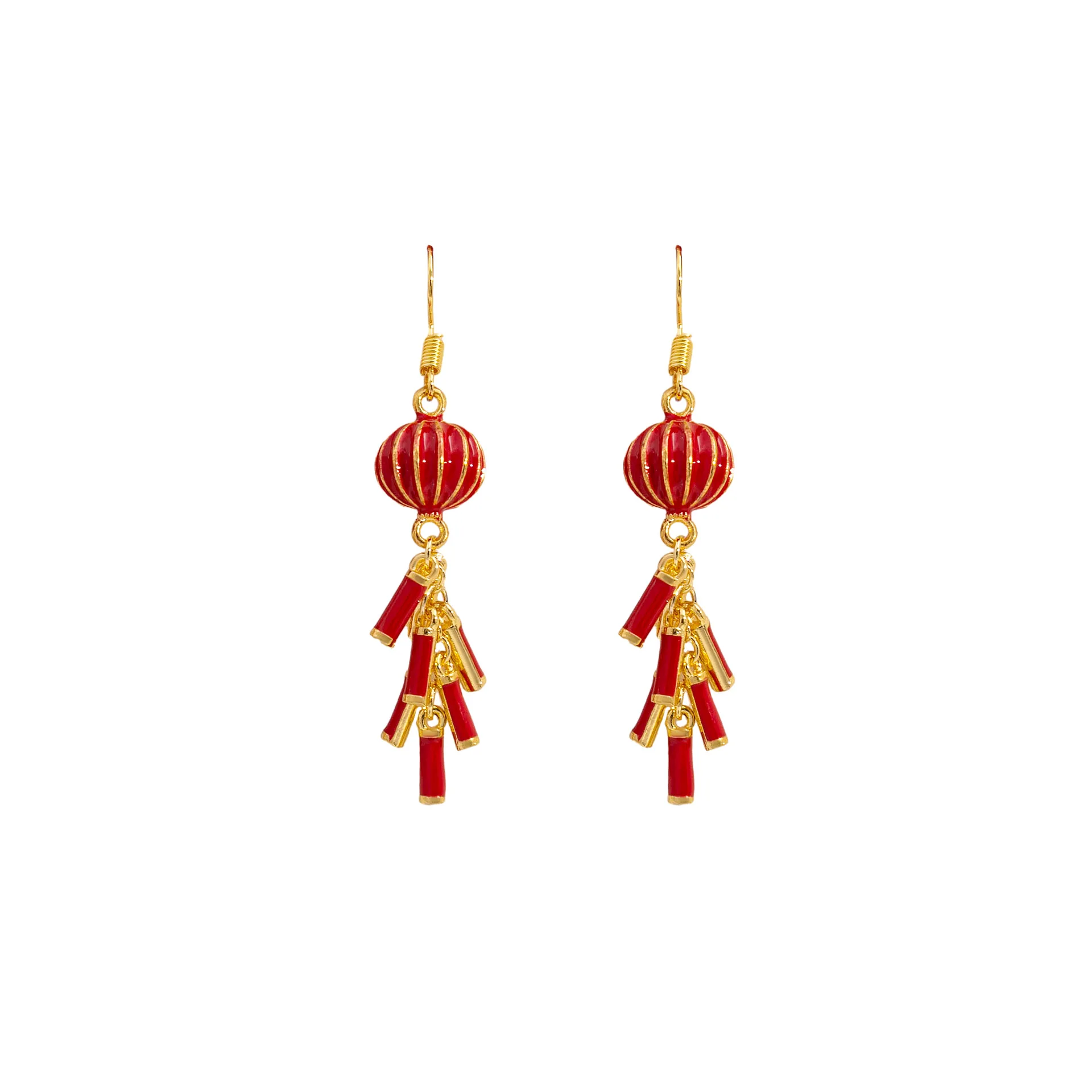 

New Chinese Style Commuter Fashion Women's Jewelry Earrings Red Anti-Allergy Tassel Earrings New Year Lantern Firecracker Gifts