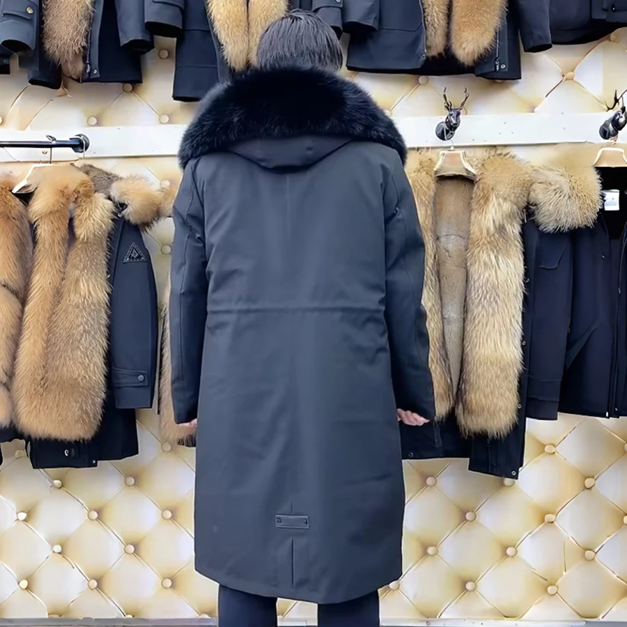 Cnegovik Real Fur Jacket Men Winter Parka Black Natural Fox Fur Jacket With Hood Best Selling Long Genuine Fur Parka For Man
