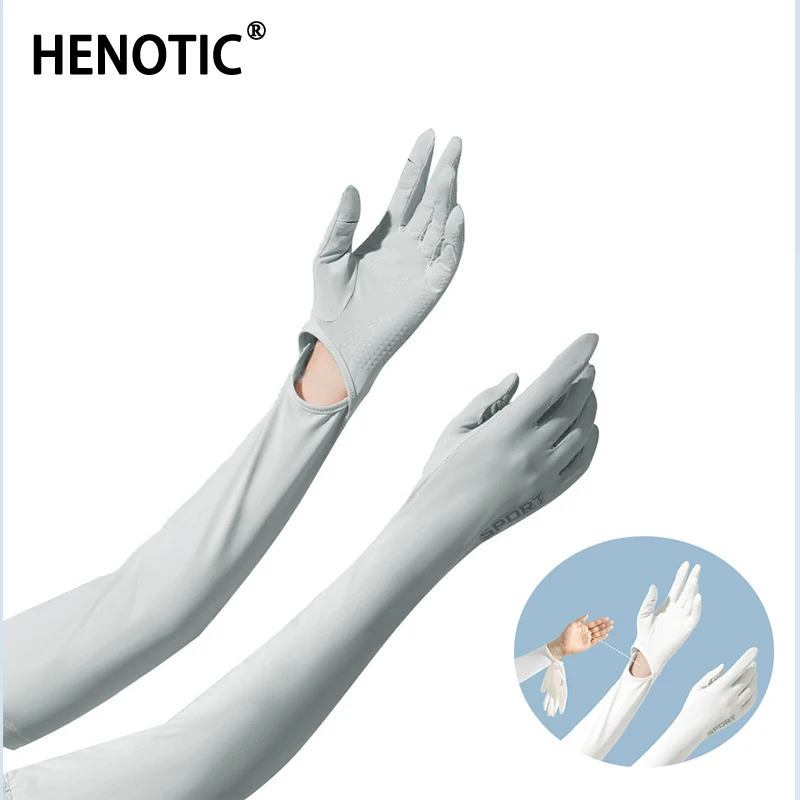 

Henotic Factory Men's and Women's Ice Silk Sunscreen and Windproof Gloves Long Arm Driving UV Protection Sports Cycling Sleeves