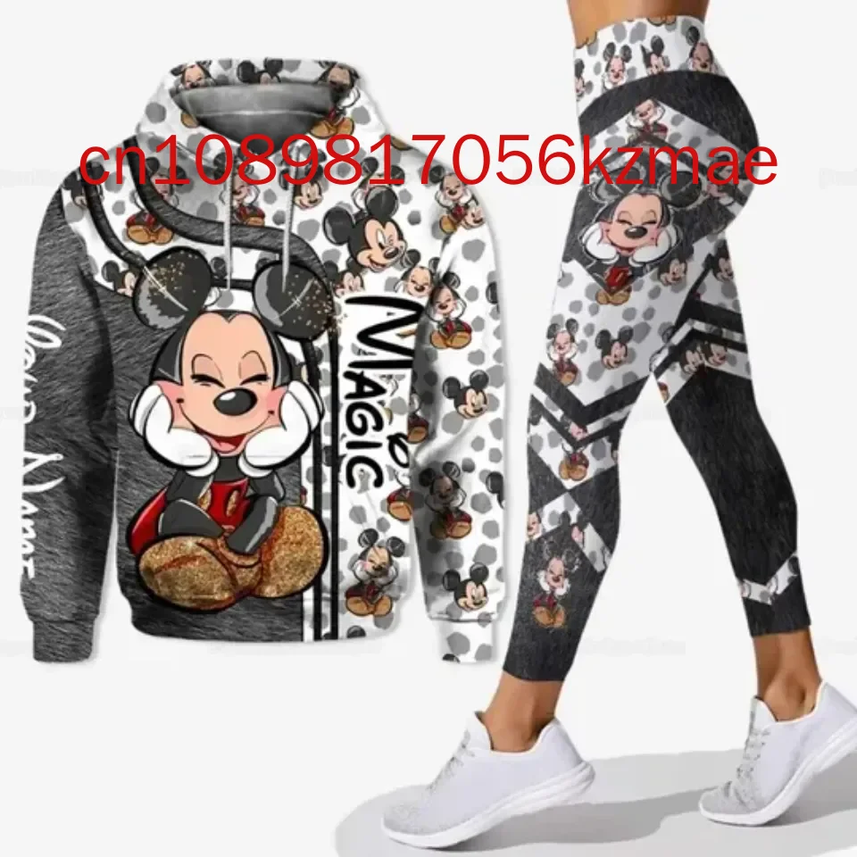 Free custom name Mickey Mouse Hoodie and Leggings Suit women\'s Diseny Minnie Hoodie Yoga Pants Sweatpants Fashion Tracksuit set