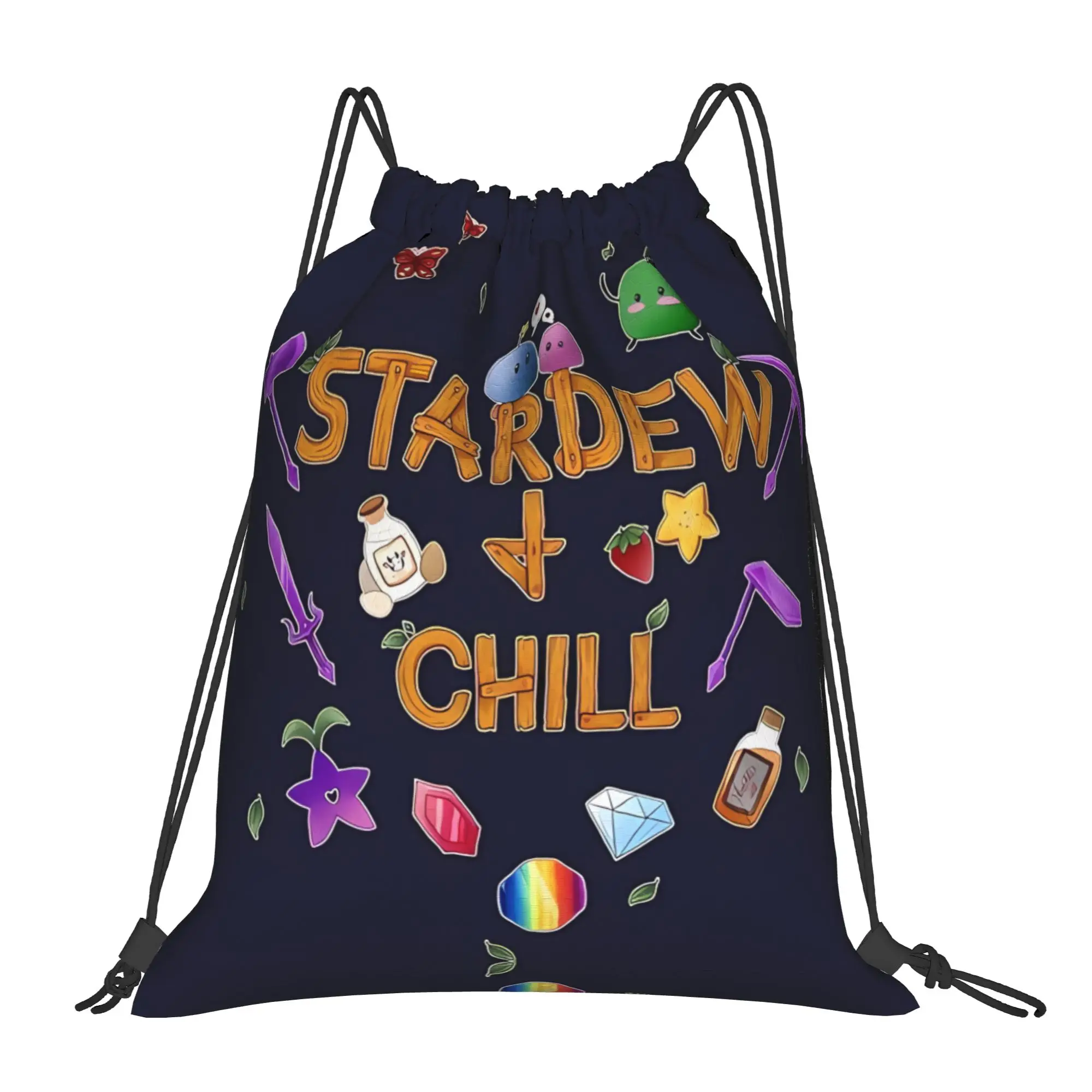 Vintage Stardew And Chill stardew valley Portable Sports Riding Gym Drawstring Storage Backpacks