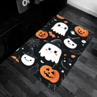 Velvet Cartoon Ghost Pumpkin 2D Large Rug for Living Room and Bedroom, Warm Halloween Festive