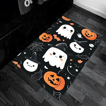 Velvet Cartoon Ghost Pumpkin 2D Large Rug for Living Room and Bedroom, Warm Halloween Festive