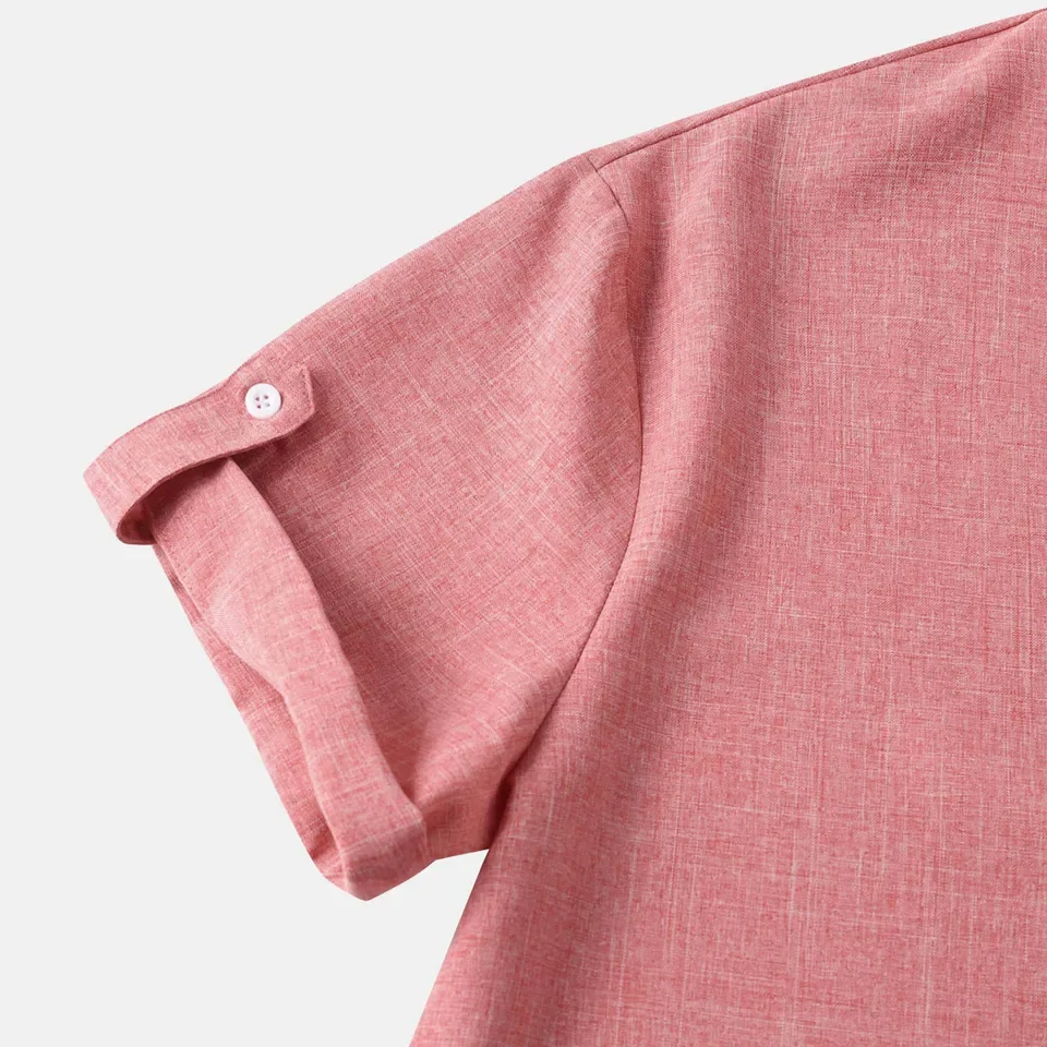 Men's T-Shirt Solid Color Button Pullover Short Sleeve Shirt Summer Blouse Casual Beach Style Hawaiian Vacation Tops Man Clothes