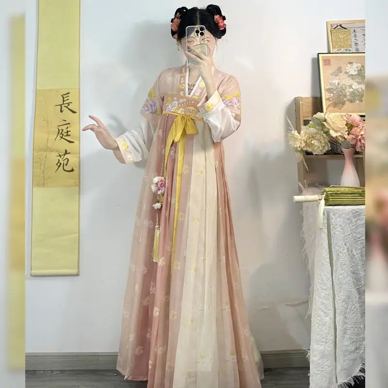 

Authentic Tang Dynasty Hanfu - Women's High-Waisted Printed Top & Ruqun Set Traditional High Hanfu Woman