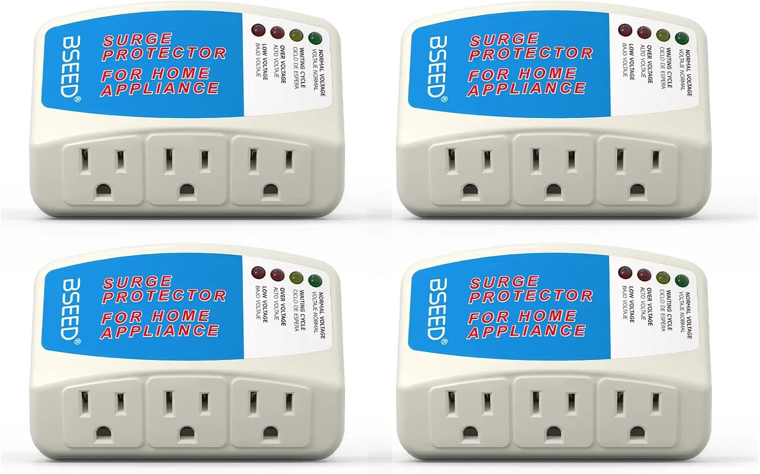 

3-выходная защита от перенапряжения для бытовой техники: холодильник, телевизор, ПК, PS5, защита кондиционера — 125 В, 1875 Вт, 4 шт.