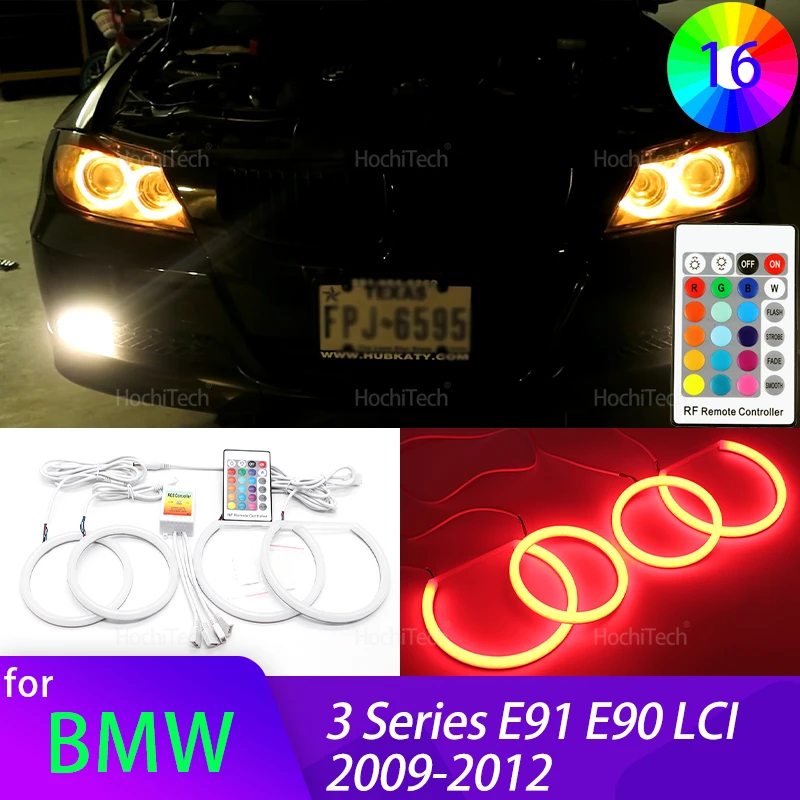 

For BMW 3 Series E91 E90 LCI 2009-2012 Accessories High Quality 16-Color RGB Cotton LED Angel Eye Rings Daytime Light