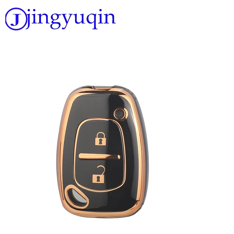 Jingyuqin-funda para mando a distancia de coche, 2 botones, TPU, brillante, con borde dorado, negro, blanco y gris, carcasa protectora duradera