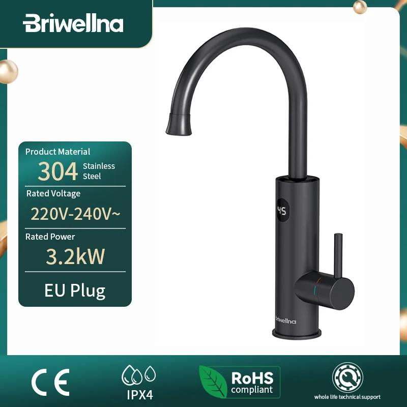 Image of Briwellna Rubinetto scaldabagno senza serbatoio 220V Rubinetto scaldabagno elettrico Beccuccio girevole a 360 gradi Scaldabagno che scorre cod004