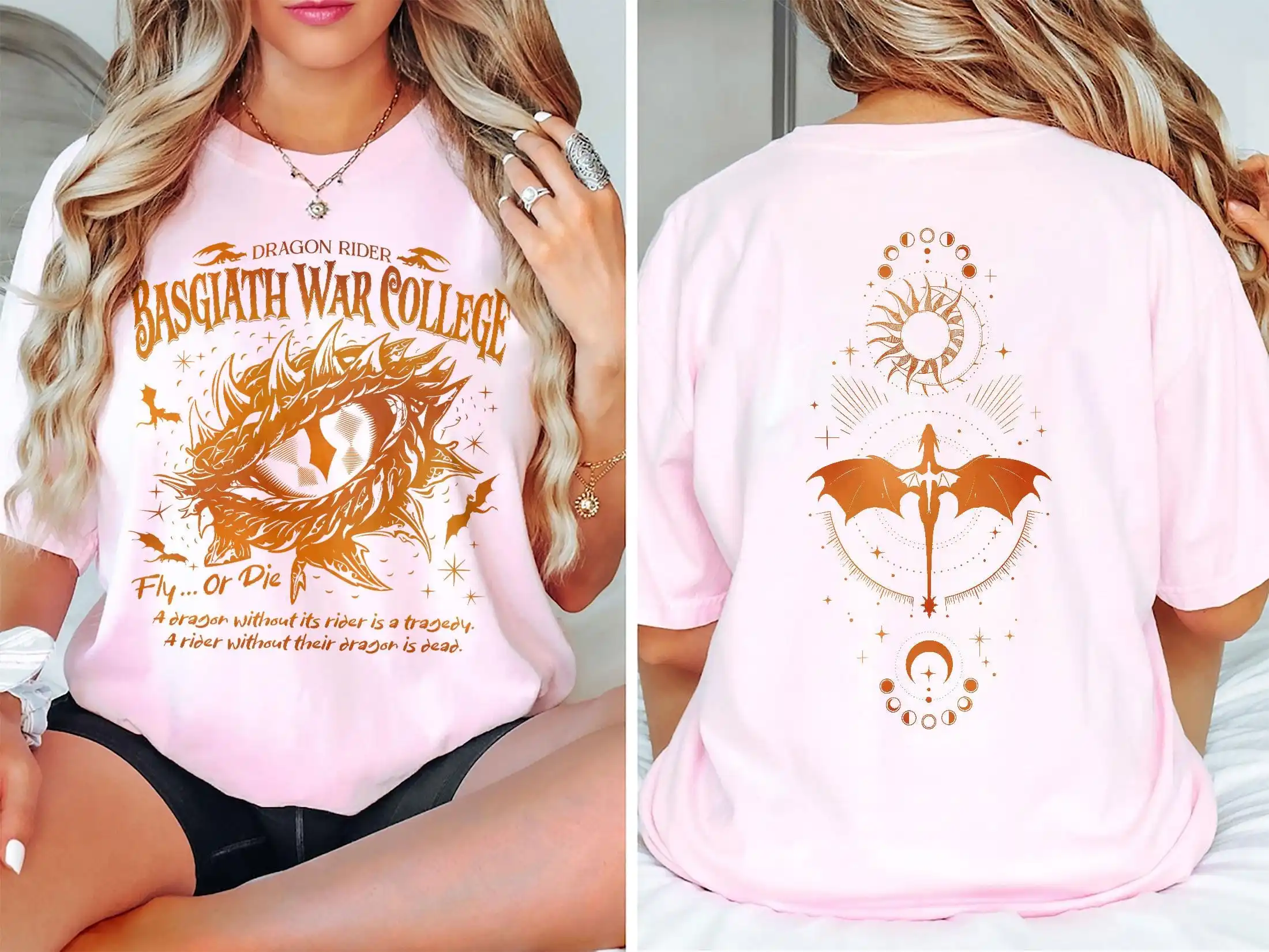 Fourth Wing Basgiath War College T-shirt Double Sided Dragon Rider BookTok Graphic Tees Unisex Oversized Short Sleeve T Shirts