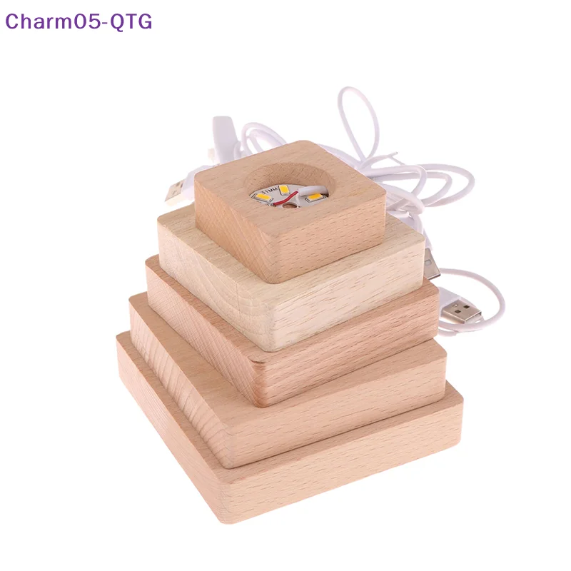 HOT! 5/6/7/8/9/10CM Led Solid Wood Lamp Square Night Light Usb Lamps Holder Diy Lights Holder Desktop Ornaments Decorative Lamp