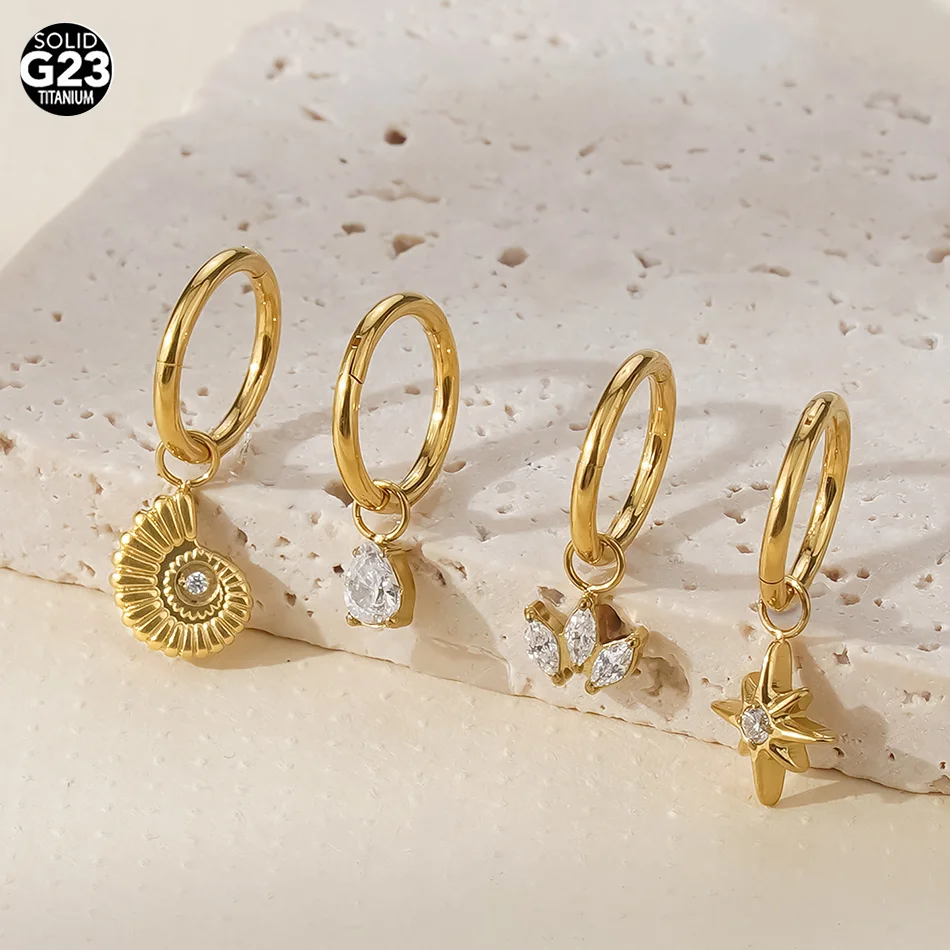 1pcs 6/8/10/12mm Titanium Waterdrop CZ Huggies Hoop Earrings for Women Pendant Cartilage Rook Earring Piercing Body Jewelry