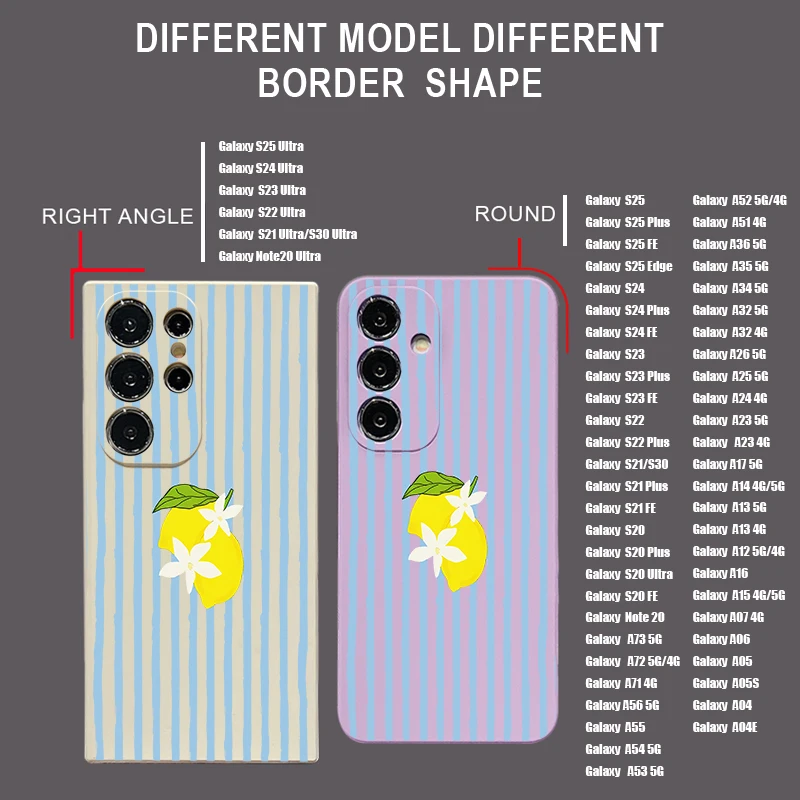 스트라이프 레몬 프린트 TPU 폰 케이스 삼성 갤럭시 S24 S25 FE S25 S23 S22 울트라 A17 A56 A16 A55 A25 A15 A36 A54 5G 소프트 커버