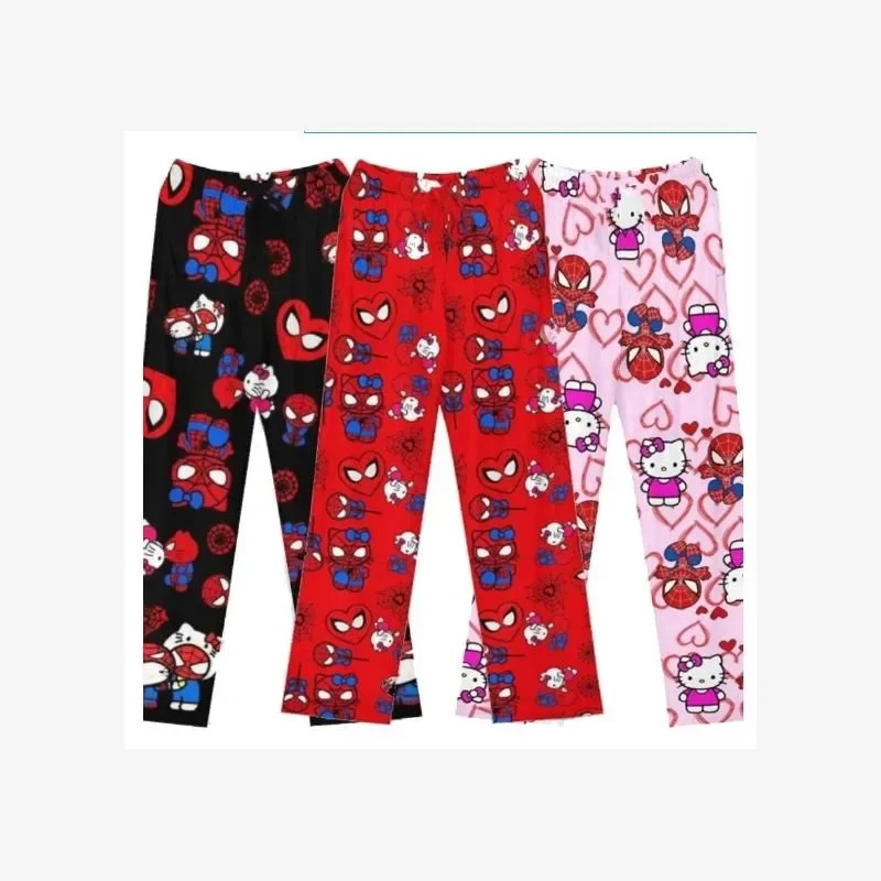 Hello Kitty SpiderMan Cotton Loose Ladies Pajama Pants Pyjama Trousers Women Men Cartoon Sleep Bottoms Lounge Wear Girl Sleep