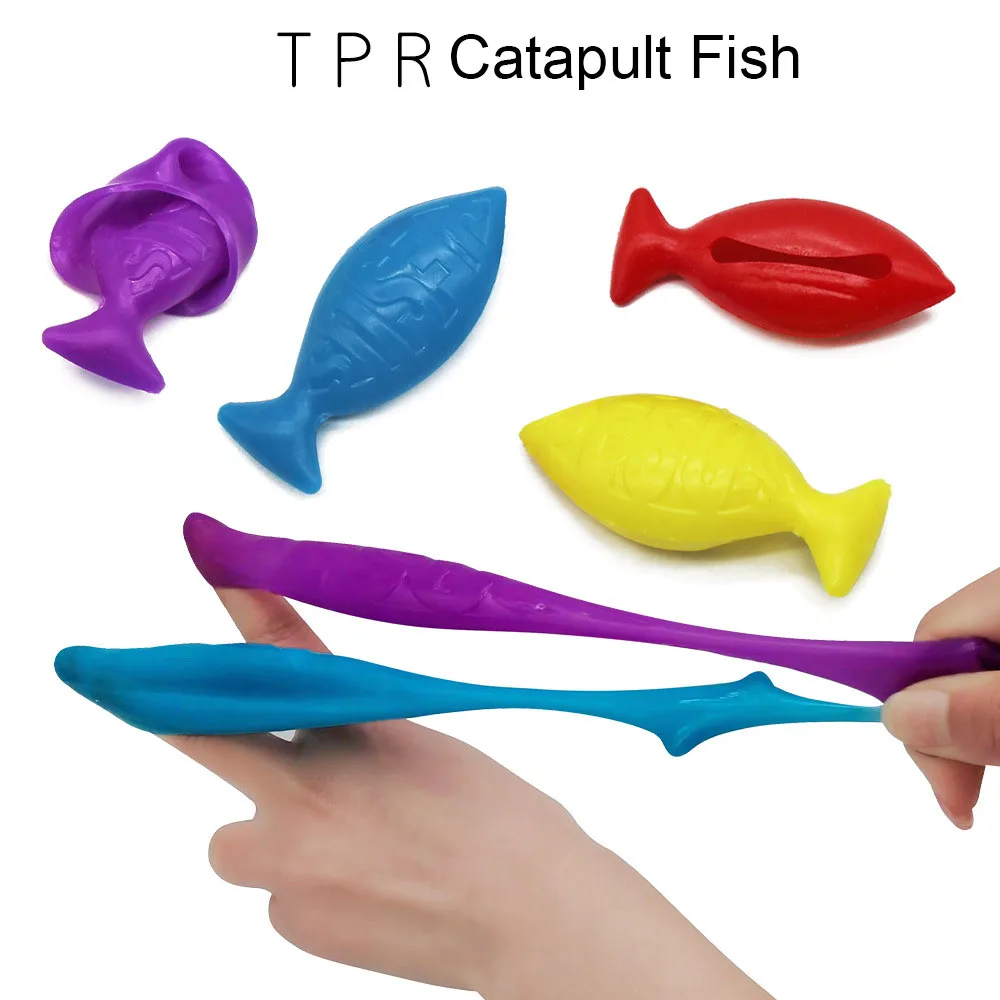 10 Pcs Novelty And Fun New TPR Catapult Fish Children's Finger Slingshot Launcher Whole Person Venting Toys Catapult Fish Toys