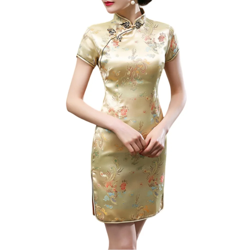 Abito cheongsam da donna artistico che mostra un unico ricamo Dragon Phoenix su un design classico, ideale per tutte le occasioni