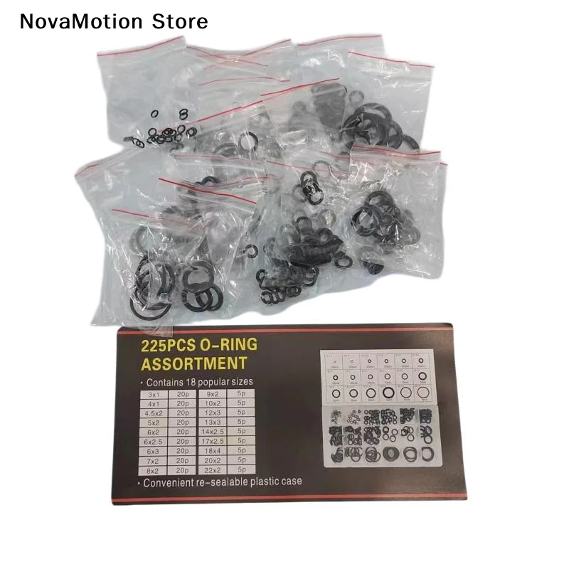 [NM]225Pcs O Ring Kit Durable Rubber Seals Oil Water Resistant Multi Sizes For Auto Plumbing Machinery[NM]