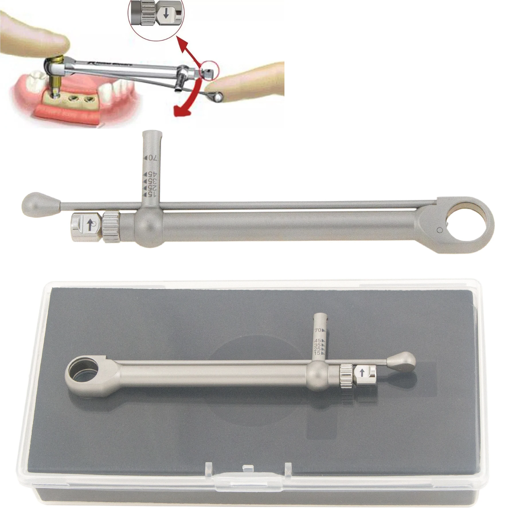 

Dental Implant Torque Wrench Tightening of Screws Nobel Biocare Manual Ratchet Instrument 10-70 NCM φ8mm