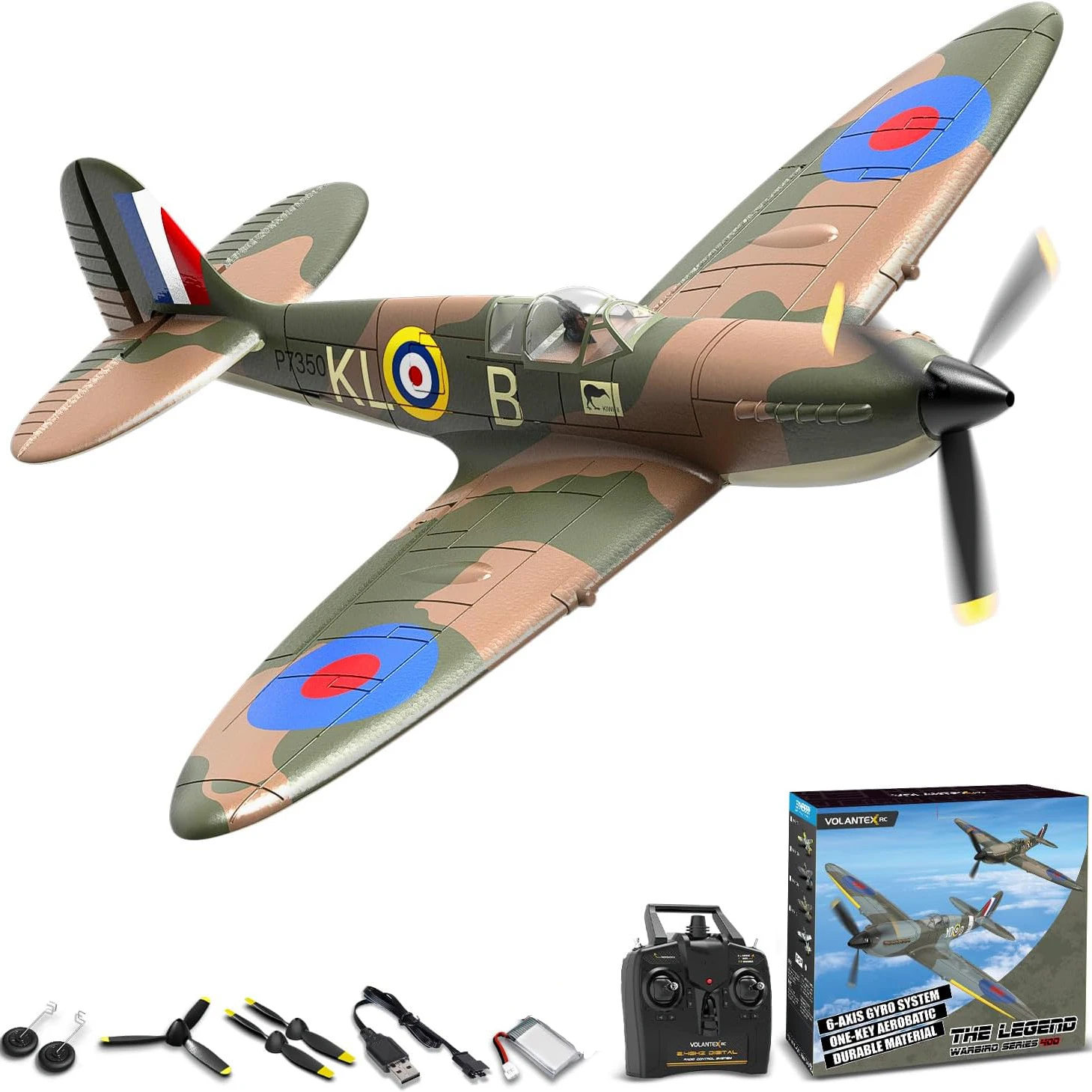 Spitfire RC Plane 2.4G 4CH  EPP 400mm Fixed Wingspan Remote Control Fighter One-key Aerobatic RTF 761-12 RC Aircraft