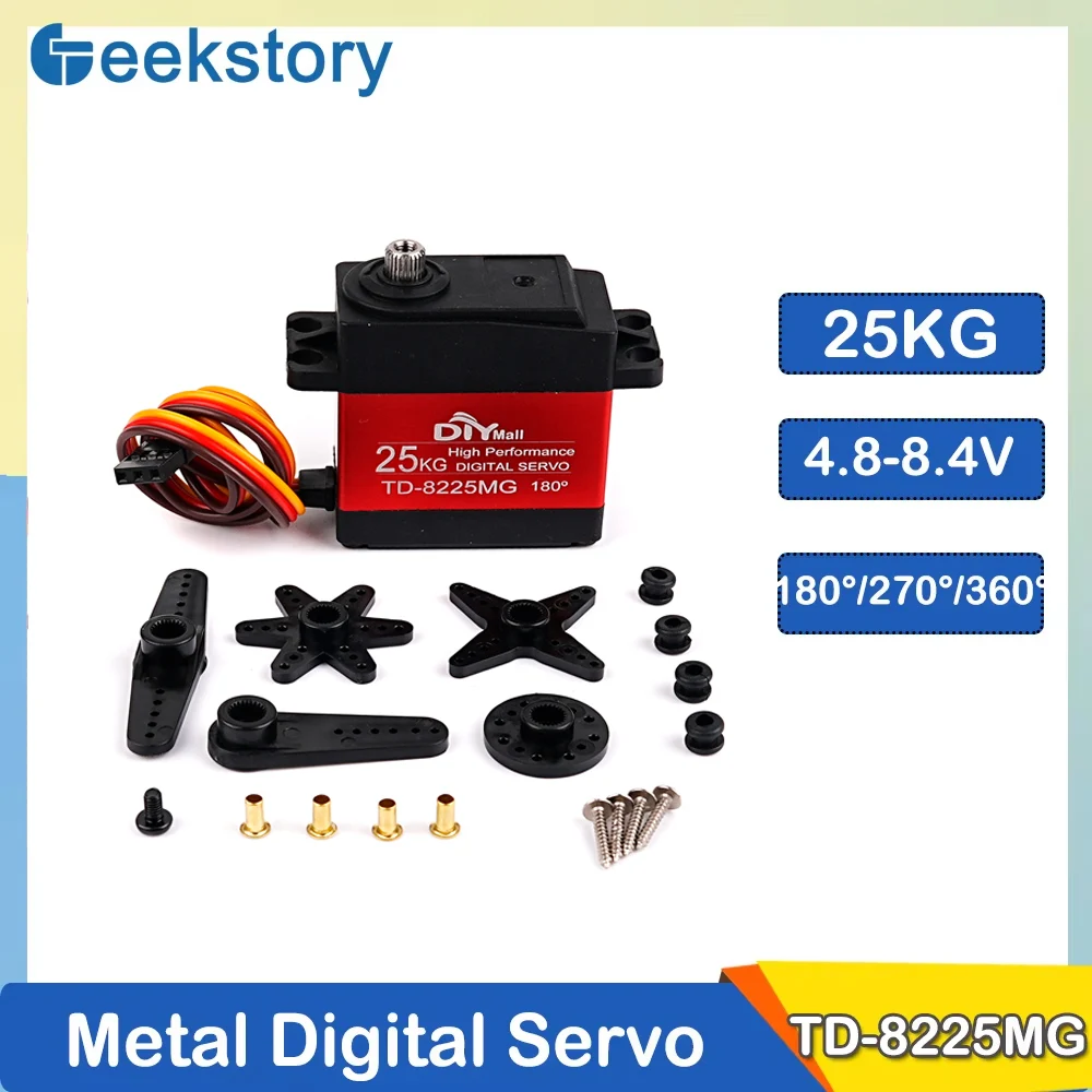 TD-8225MG 25KG Servo Digital 180 ° 270 ° 360 ° sikat karbon Motor gigi logam bagian Servo untuk 1/8 1/10 1/12 mobil RC perahu lengan robot