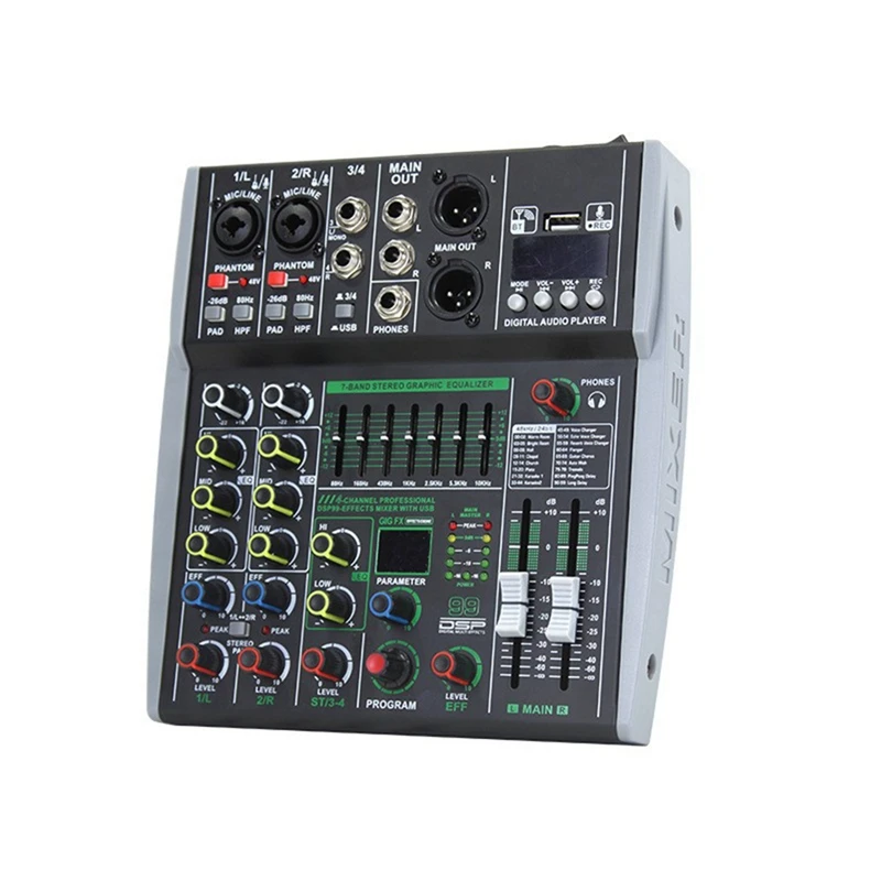 

ABGZ-Professional 4-Channel Mixer Built-In 16DSP 7-Segment Balanced Effect Bluetooth Support Recording Audio Mixer