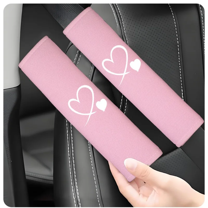 2Pcs Soft Comfortable Car Seat Belt Shoulder Pads With Embroidered Heart Design, Durable All-Season Protective Covers For Driver